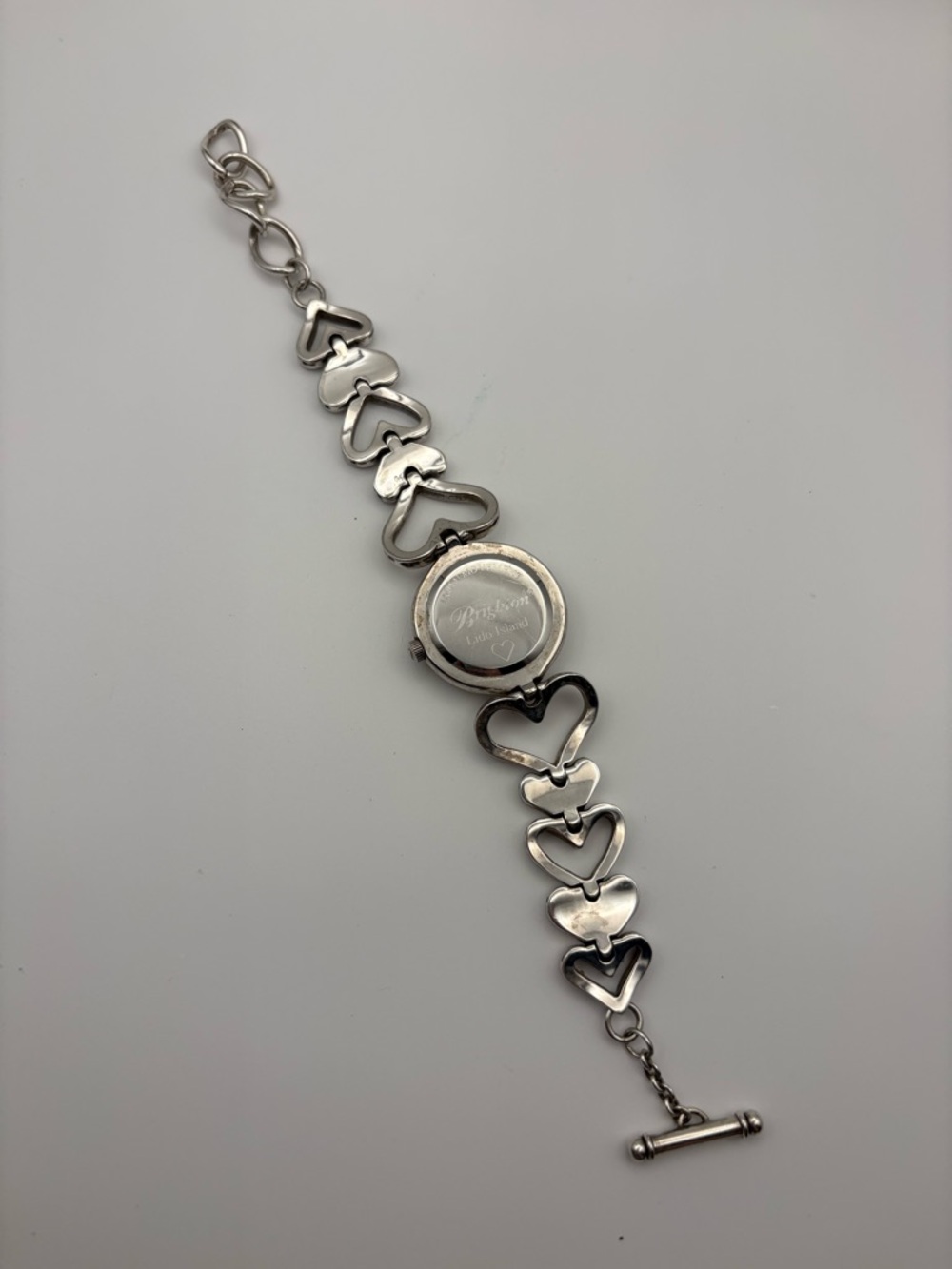 Brighton Lido Island Ornate Silver Heart Link Bracelet Toggle Clasp Womens Watch - Picture 2 of 3